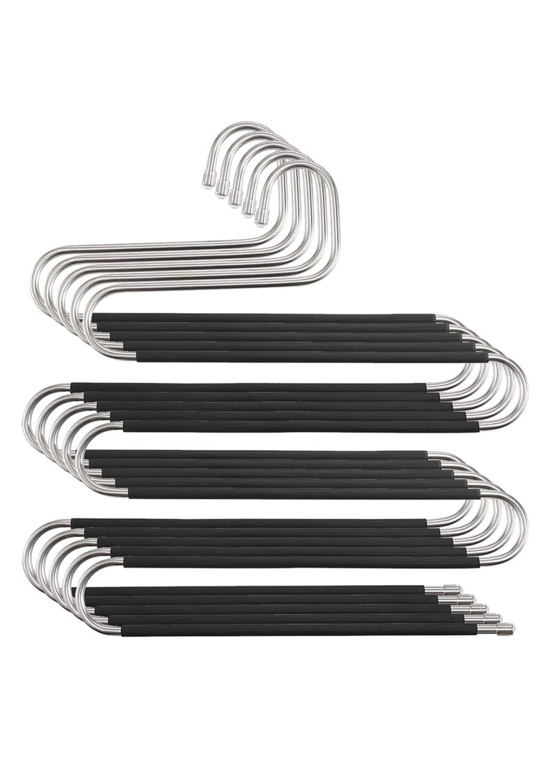 LEDIN Pants Hangers, S Shaped Non Slip Space Saving Hangers Clothes Trouser Hangers Stainless Steel Metal Multilayer Clothes Hanger Closet Storage for Pants Jeans Shirts Scarfs Ties (5 Packs)  - Image 1