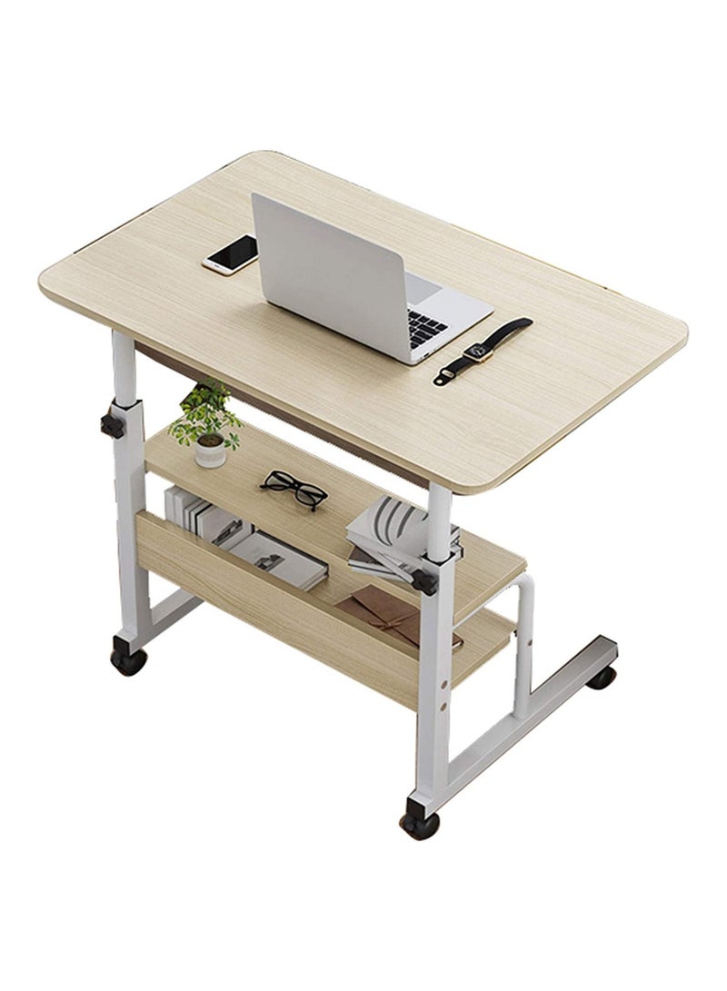 DubaiGallery Adjustable Side Bed Table Mobile Laptop Desk Cart with Storage Shelf Overbed Tray Table with Wheels Computer Writing Desk  - Image 2