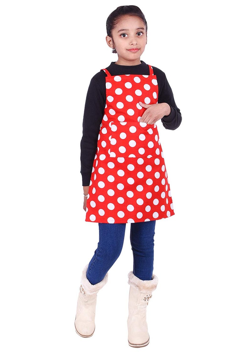 Switchon Cotton Waterproof Polka Dot Waist Adjustable Kids Cooking Apron with a Pockets Kitchen Apron - Red and White 52 cm x 40.2 cm (20.47 L X 15.8 W inch) - Image 4
