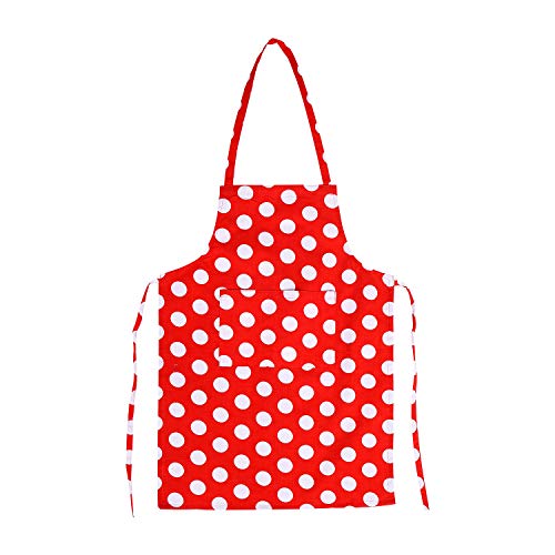 Switchon Cotton Waterproof Polka Dot Waist Adjustable Kids Cooking Apron with a Pockets Kitchen Apron - Red and White 52 cm x 40.2 cm (20.47 L X 15.8 W inch) - Image 3