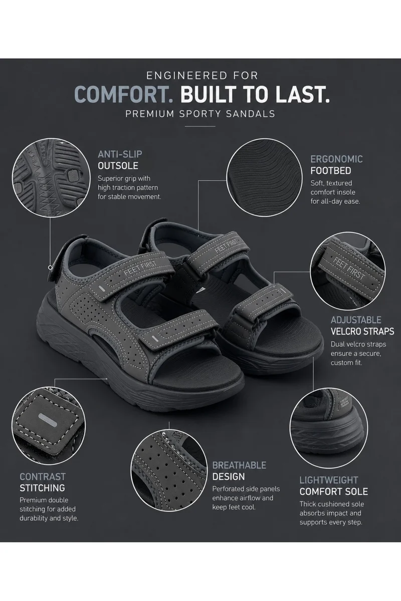 Feet First Men’s Sports Sandals with Adjustable Velcro Straps – Lightweight Comfort Outdoor Walking Sandals