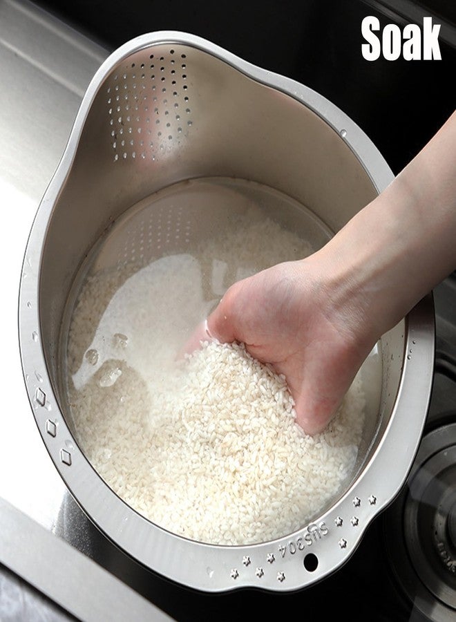 DOPMEP Rice Washer Strainer Bowl, Stainless Steel Colander, Quinoa Washing Bowl Versatile Side Drainers for Cleaning Rinsing Fruits, Vegetables, and Beans - Multifunctional Drain Basket, Heavy Duty - Image 3