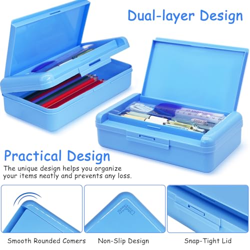 Nuozme Double Layer Pencil Box, Hard Pencil case 2 Compartments, Plastic Large Capacity Pencil Case with Snap-tight Lid, Hard Storage Organizer Box for Girl Boy, Medium-sized(Purple) - Image 4