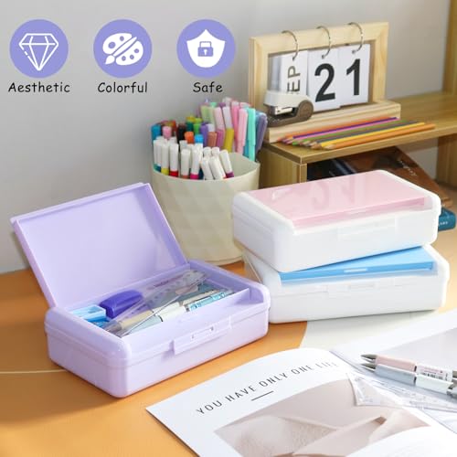 Nuozme Double Layer Pencil Box, Hard Pencil case 2 Compartments, Plastic Large Capacity Pencil Case with Snap-tight Lid, Hard Storage Organizer Box for Girl Boy, Medium-sized(Purple) - Image 2