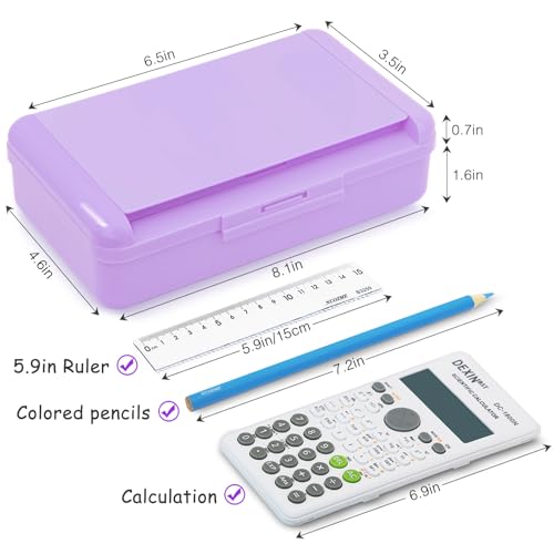 Nuozme Double Layer Pencil Box, Hard Pencil case 2 Compartments, Plastic Large Capacity Pencil Case with Snap-tight Lid, Hard Storage Organizer Box for Girl Boy, Medium-sized(Purple) - Image 3