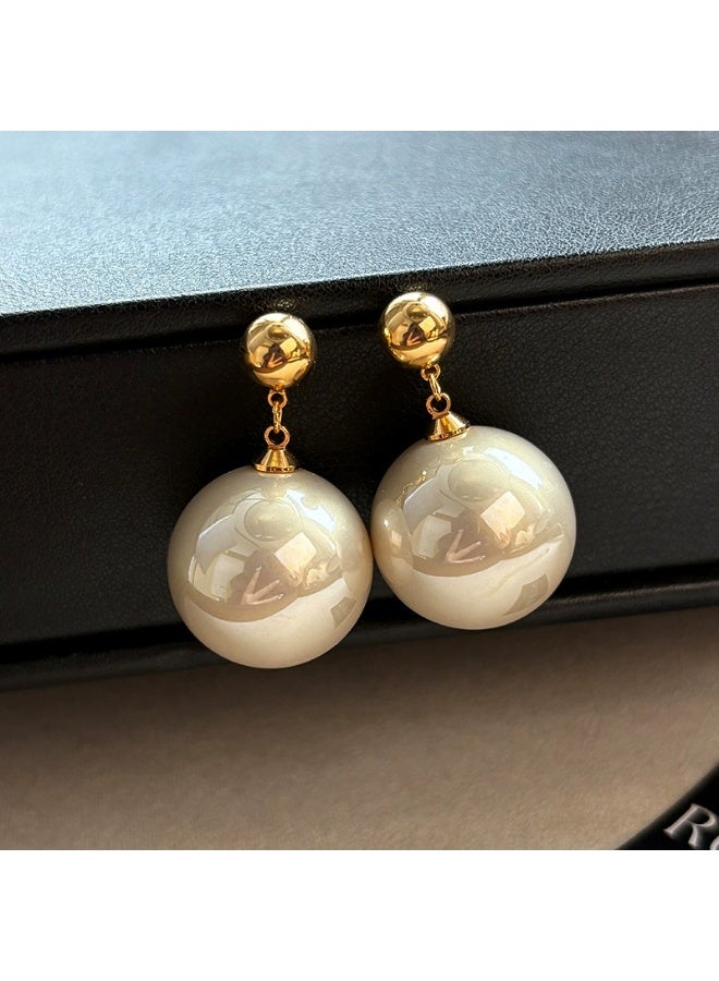 Goolsky أقراط إس925 فضة كبيرة من اللؤلؤ – أقراط فرنسية عتيقة للنساء - Image 2