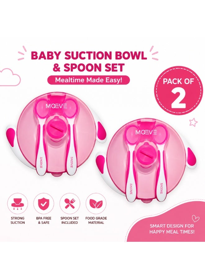 Moover Baby Suction Bowl Set Pack of 2 with Silicone Spoon & Fork BPA Free Baby Feeding Bowl Anti Slip Suction Base for Toddlers Kids - Image 1