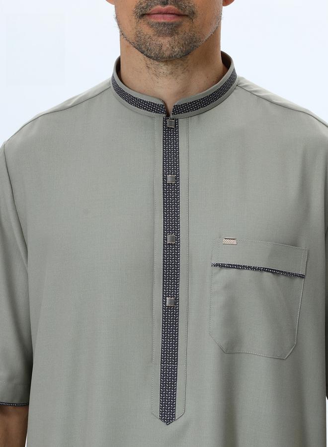 Take Two Men Henley Neck Button Placket Thobe - Image 4