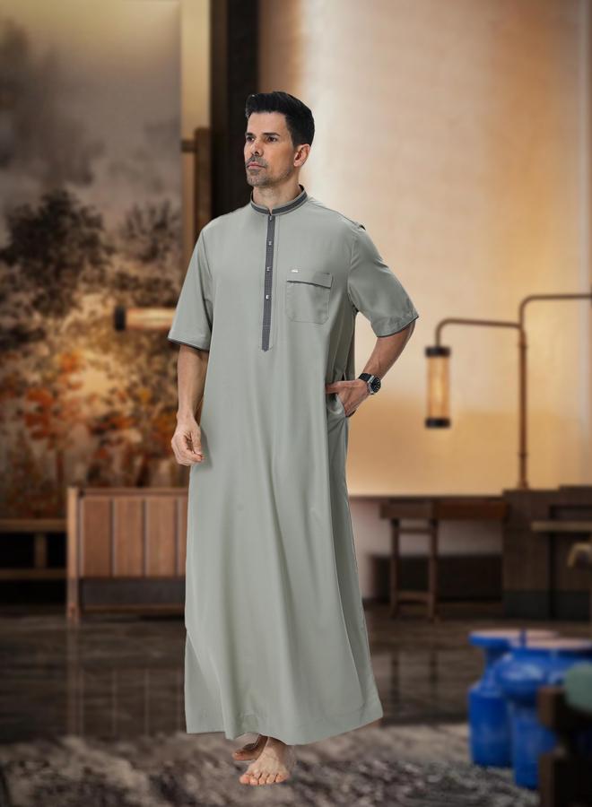 Take Two Men Henley Neck Button Placket Thobe - Image 1
