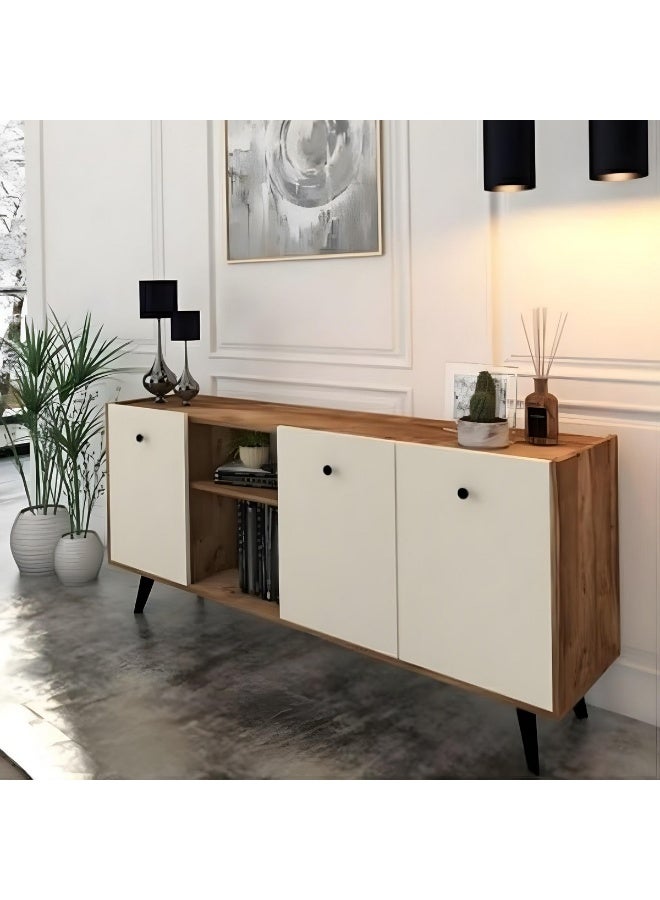 فرنتشر فاكتوري بوفية ام دي اف اسبانى أبيض و خشبي - 75×170×40 سم  - Image 1
