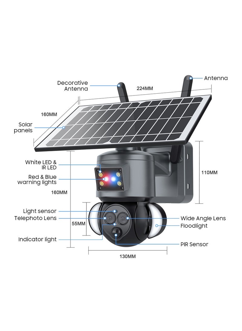 ارواق كاميرا خارجية تعمل بالطاقة الشمسية 4G مجهر HD WIFI للرؤية الليلية بالألوان الكاملة 360 درجة شاشة بانورامية - Image 1
