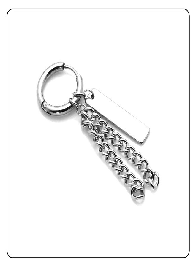 Fusamk Fashion Stainless Steel Bar Long Chain Earrings Huggie Hinged Hoop Earrings - Image 3