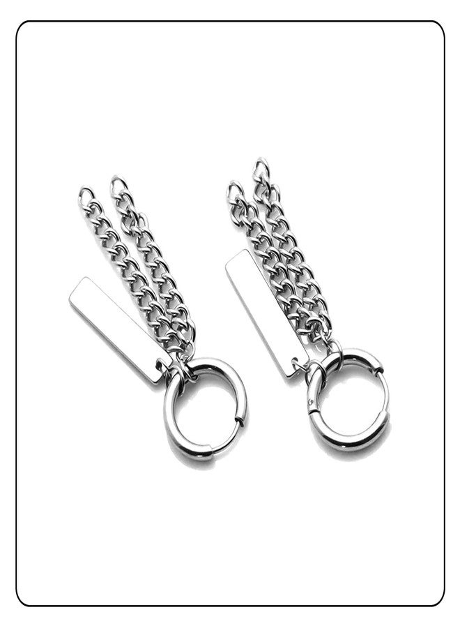 Fusamk Fashion Stainless Steel Bar Long Chain Earrings Huggie Hinged Hoop Earrings - Image 5