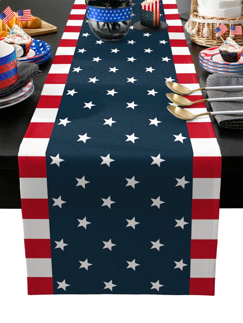 Independence Day 4th of July Table Runner Dresser ScarvesLinen Burlap Table Runners Cloth for Dinner Holiday Party Kitchen Decor Patriotic American Flag 13x70inch