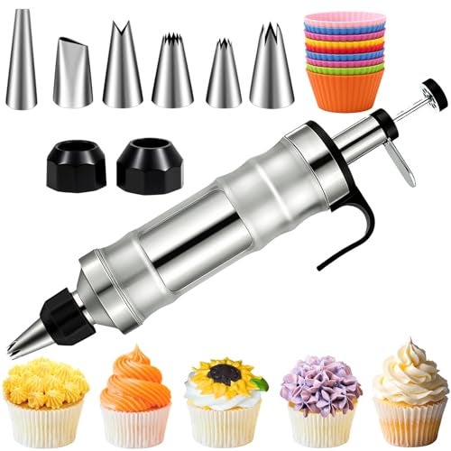 Suuker Dessert Decorating Syringe Set, Frosting Piping Kit Stainless Steels Cake Decorating Tools with 6 Icing Tips Cupcake Decorating Kit - Image 1