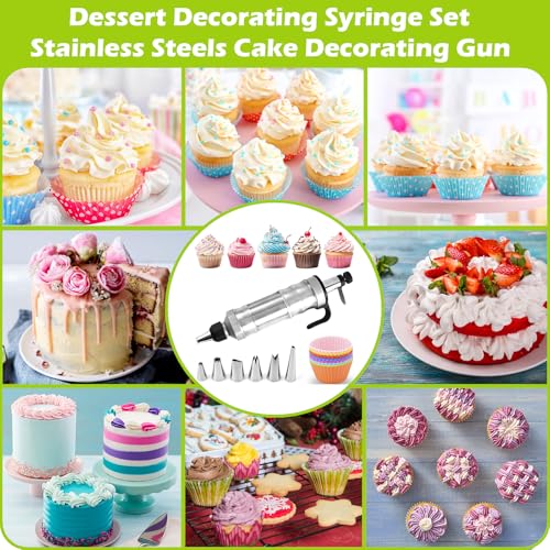 Suuker Dessert Decorating Syringe Set, Frosting Piping Kit Stainless Steels Cake Decorating Tools with 6 Icing Tips Cupcake Decorating Kit - Image 4