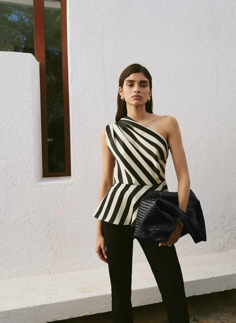 MANGO Striped asymmetrical top