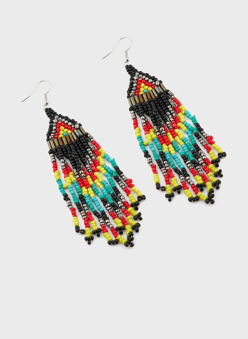 Ginger Beaded Drop Tassel Earrings