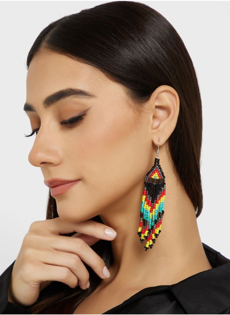 Ginger - Beaded Drop Tassel Earrings - Image 1