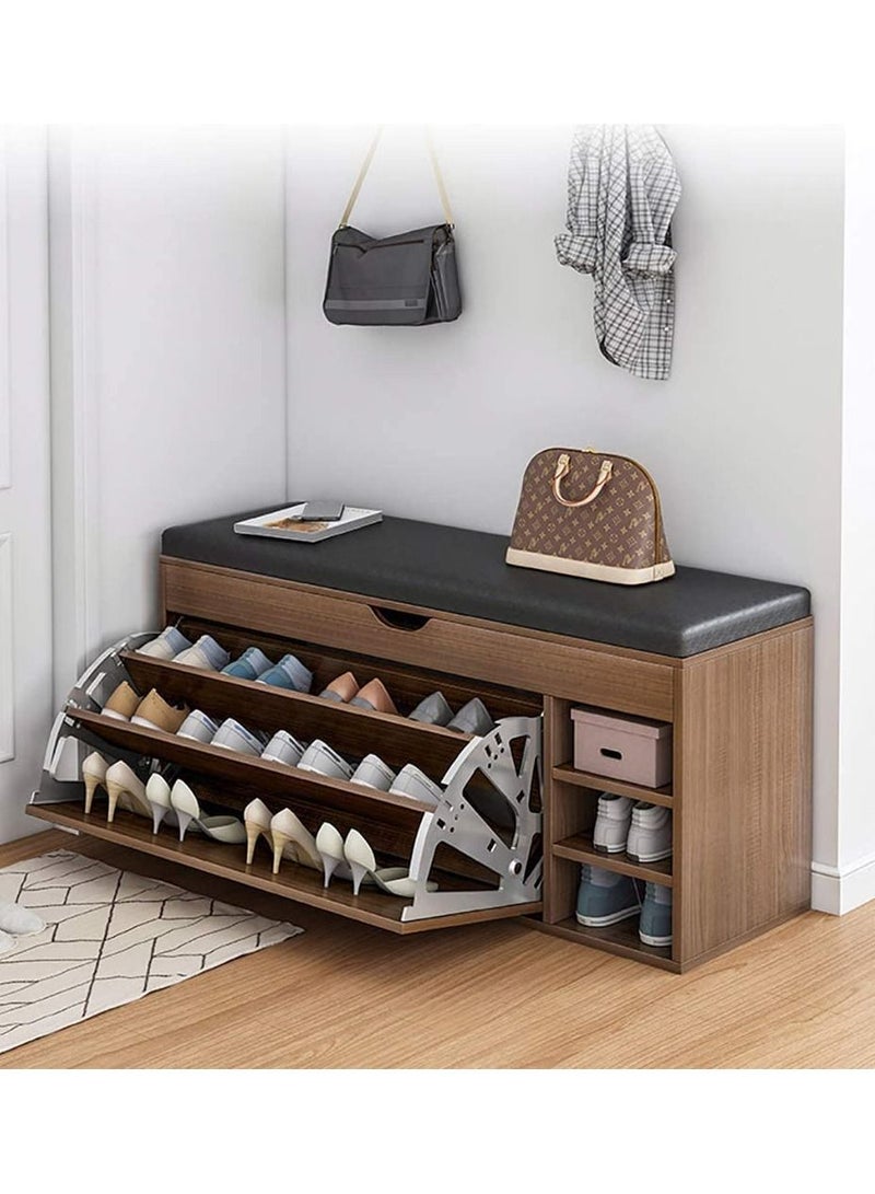 DubaiGallery Shoe Storage Bench with Hidden Shoe Rack,Leather Entryway Shoe Bench Seat Shoe Organizer Shoe Cabinet,Modern Entry Decorative.100 * 34 * 54cm (C-White=loocker)  - Image 2