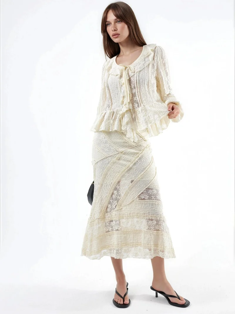 بوسيم BUSEM Textured A-Line Midi Skirt