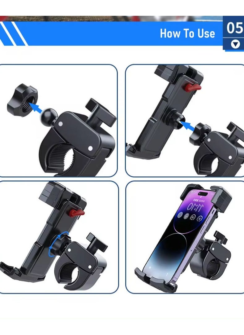 Halamine - Bike Phone Mount Holder, Adjustable Motorcycle Phone Mount，360° Rotate Suitable for iPhone & Android Smartphones ，Black - Image 1