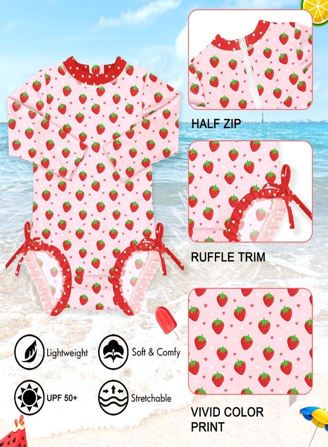BesserBay Adorable Strawberry Pink Red Zip Up Swimwear Sun Protection Swimsuit for Toddler Girl 18-24 Months - Image 4