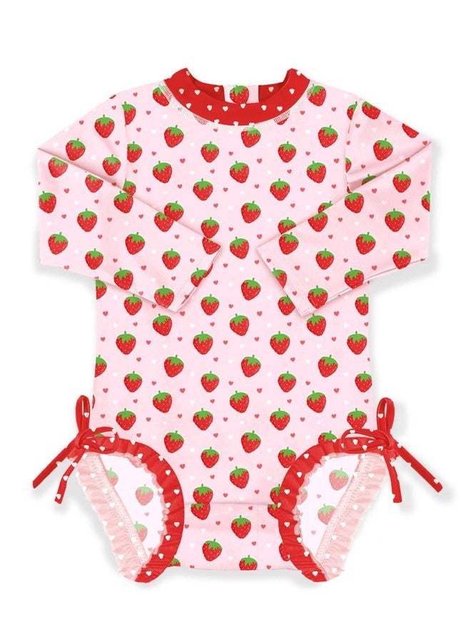BesserBay Adorable Strawberry Pink Red Zip Up Swimwear Sun Protection Swimsuit for Toddler Girl 18-24 Months - Image 1