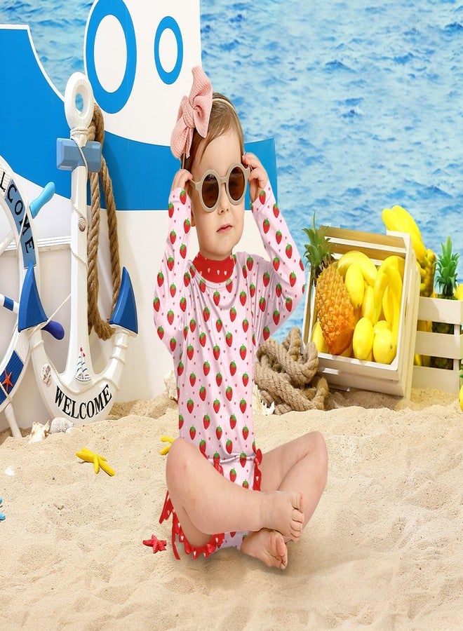 BesserBay Adorable Strawberry Pink Red Zip Up Swimwear Sun Protection Swimsuit for Toddler Girl 18-24 Months - Image 2