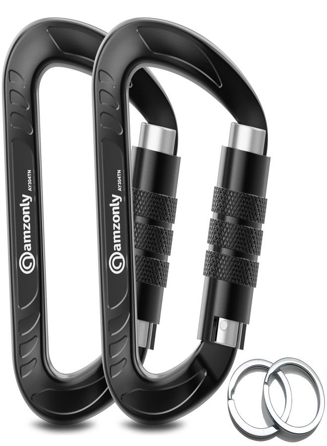 Amzonly Auto Locking Carabiner Clips Heavy Duty, 12KN /2697lbs Lightweight (1.0oz), Sturdy Twist Lock Caribeeners for Camping Hiking Hammock Swing Backpack, Dog Leash and Harness etc, Black, 2 Pack - Image 1