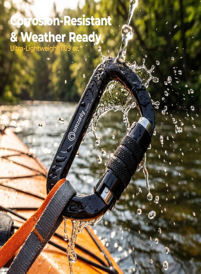 Amzonly Auto Locking Carabiner Clips Heavy Duty, 12KN /2697lbs Lightweight (1.0oz), Sturdy Twist Lock Caribeeners for Camping Hiking Hammock Swing Backpack, Dog Leash and Harness etc, Black, 2 Pack - Image 4