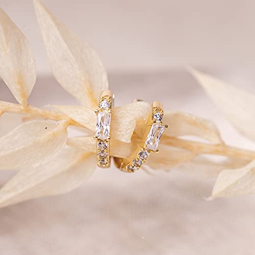 PAVOI 14K Yellow Gold Plated 925 Sterling Silver Post Women's Huggie Earrings - Small Gold Hoop Earrings - CZ Baguette Cubic Zirconia - Image 4