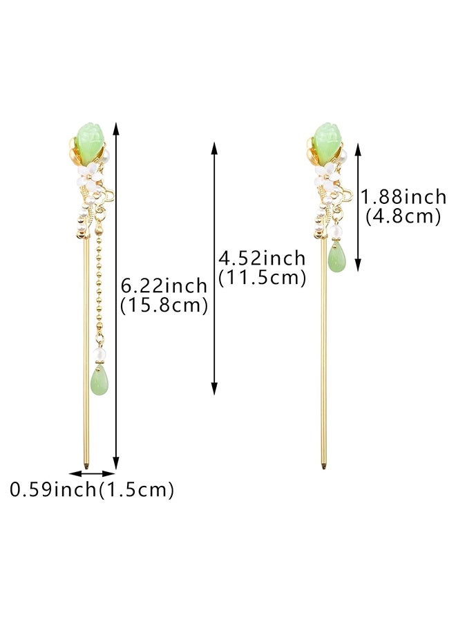 Lemon 2 Pack Flowers Chinese Hair Sticks, Pearl Tassel Hairpin Retro Gold Metal Long Hair Sticks Pins, Flower Butterfly Hair Chopsticks for Women Girls - Image 3