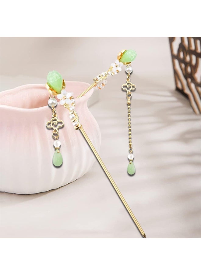 Lemon 2 Pack Flowers Chinese Hair Sticks, Pearl Tassel Hairpin Retro Gold Metal Long Hair Sticks Pins, Flower Butterfly Hair Chopsticks for Women Girls - Image 2
