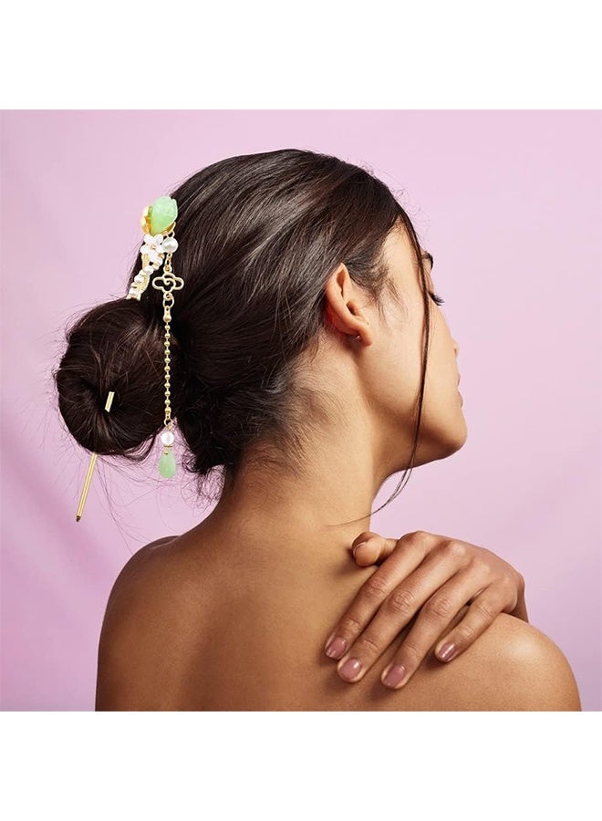 Lemon 2 Pack Flowers Chinese Hair Sticks, Pearl Tassel Hairpin Retro Gold Metal Long Hair Sticks Pins, Flower Butterfly Hair Chopsticks for Women Girls - Image 5