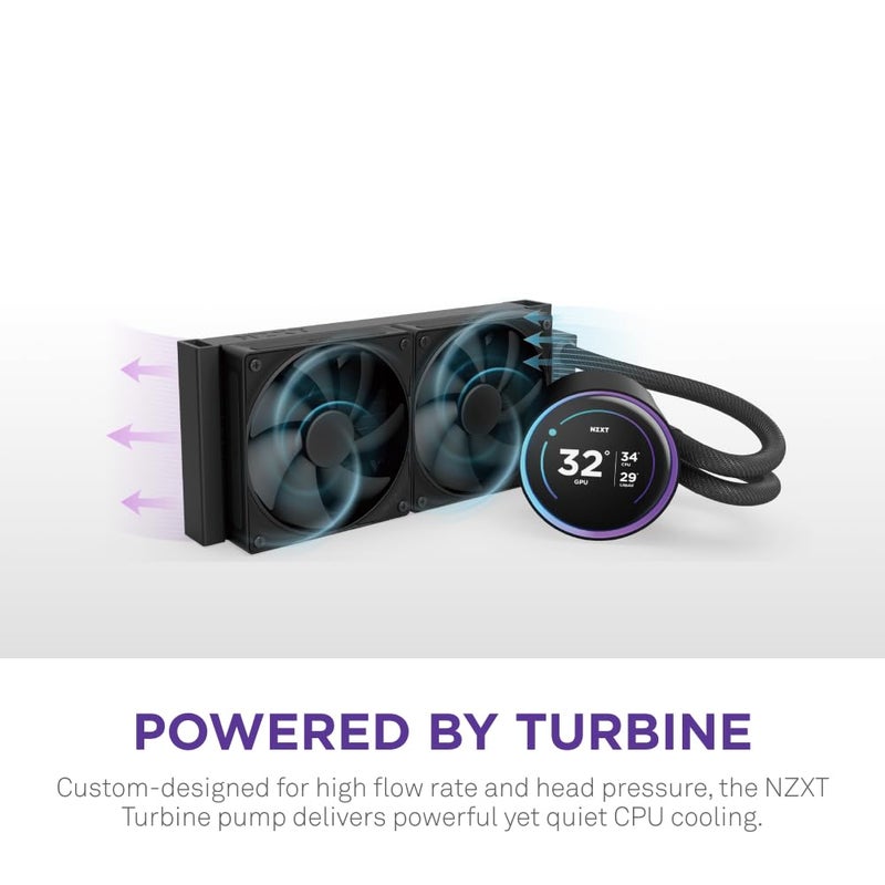 NZXT Kraken Elite 240 2024 - AIO CPU Liquid Cooler - 240mm Radiator - 2 x F120P Fans - Customizable 2.72" IPS LCD - NZXT Turbine Pump - AMDÂ® AM5, AM4 - IntelÂ® LGA 1851/1700, 1200/115X - Black - Image 2