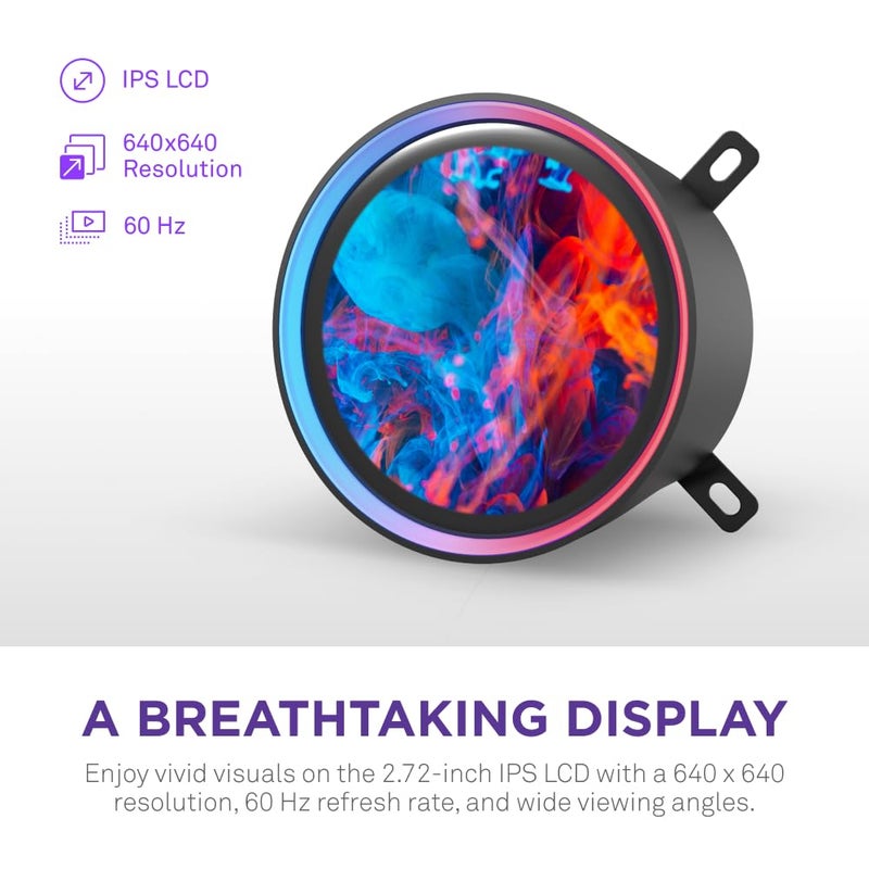 NZXT Kraken Elite 240 2024 - AIO CPU Liquid Cooler - 240mm Radiator - 2 x F120P Fans - Customizable 2.72" IPS LCD - NZXT Turbine Pump - AMDÂ® AM5, AM4 - IntelÂ® LGA 1851/1700, 1200/115X - Black - Image 3