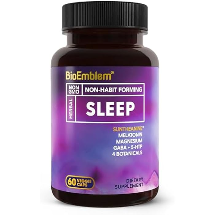 BioEmblem Natural Sleep Aid for Adults with Melatonin, Valerian Root, Suntheanine & More | Healthy Sleep Supplement | Herbal Sleeping Pills | 60 Capsules - Image 1