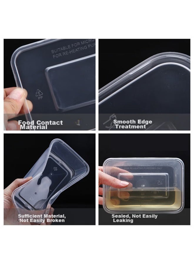 Yata Wutian Disposable Rectangular Transparent Food Containers, 1000 Model, 50 Sets, With Lids, Takeout Packaging Boxes, Plastic, Microwave Safe - Image 2