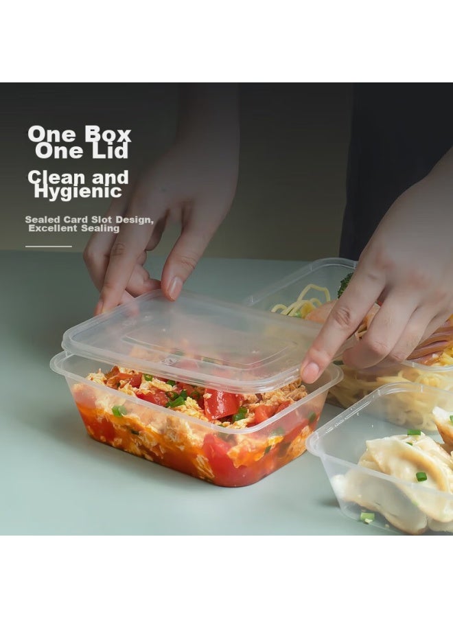 Yata Wutian Disposable Rectangular Transparent Food Containers, 1000 Model, 50 Sets, With Lids, Takeout Packaging Boxes, Plastic, Microwave Safe - Image 4