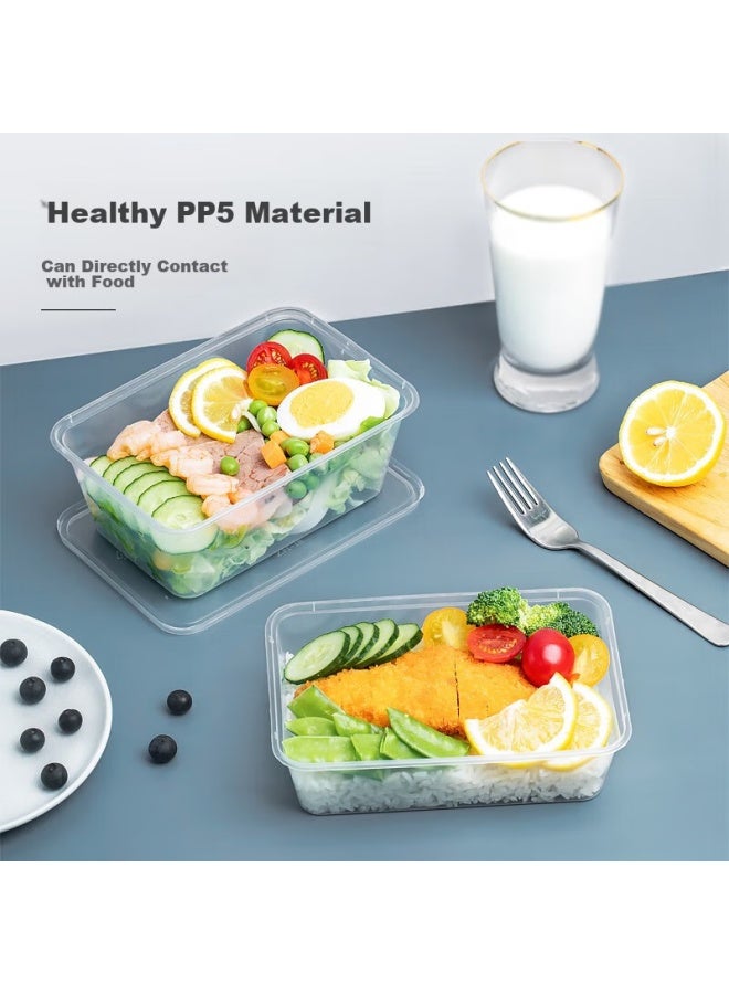 Yata Wutian Disposable Rectangular Transparent Food Containers, 1000 Model, 50 Sets, With Lids, Takeout Packaging Boxes, Plastic, Microwave Safe - Image 3