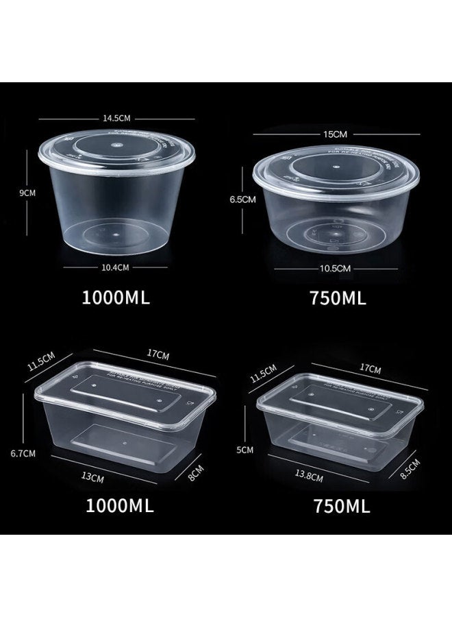 Yata Wutian Disposable Rectangular Transparent Food Containers, 1000 Model, 50 Sets, With Lids, Takeout Packaging Boxes, Plastic, Microwave Safe - Image 1