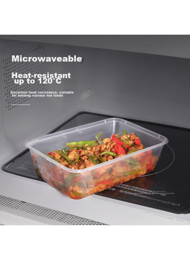 Yata Wutian Disposable Rectangular Transparent Food Containers, 1000 Model, 50 Sets, With Lids, Takeout Packaging Boxes, Plastic, Microwave Safe - Image 5