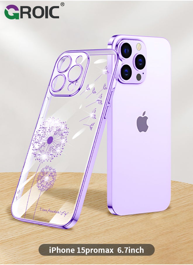 GROIC - Designed for iPhone 15 Pro Max Case, Clear with Floral Pattern Design, Shockproof Protective Cover,Plated Dandelion Designed Phone Shell for iPhone 15 Pro Max 6.7 Inch - Image 1