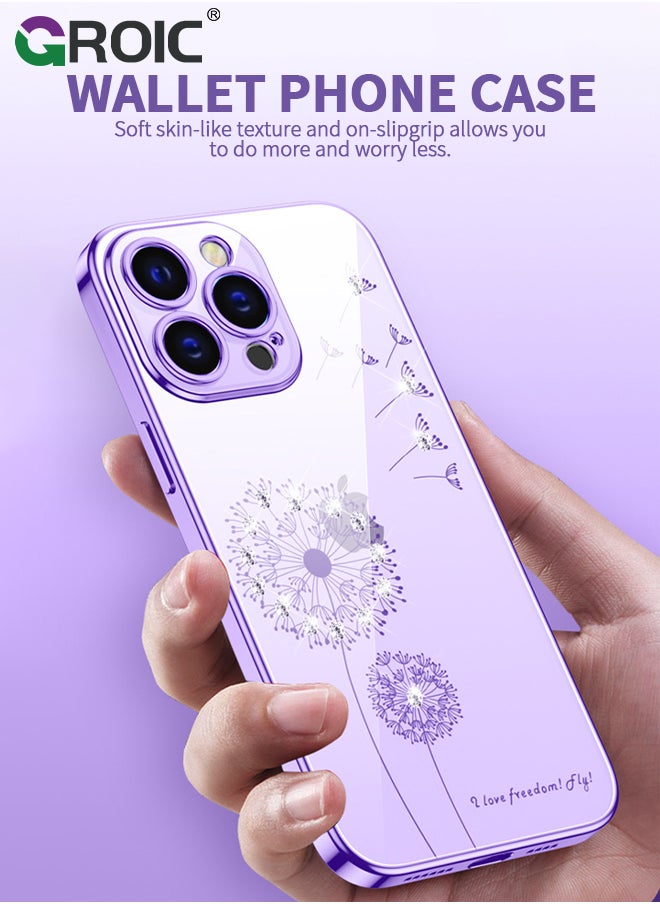 GROIC - Designed for iPhone 15 Pro Max Case, Clear with Floral Pattern Design, Shockproof Protective Cover,Plated Dandelion Designed Phone Shell for iPhone 15 Pro Max 6.7 Inch - Image 1