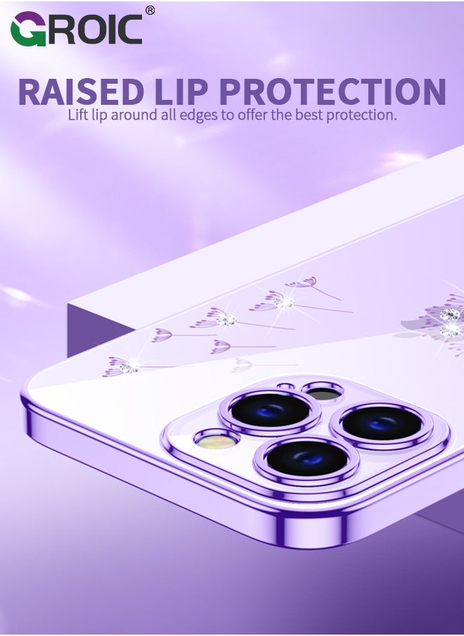 GROIC - Designed for iPhone 15 Pro Max Case, Clear with Floral Pattern Design, Shockproof Protective Cover,Plated Dandelion Designed Phone Shell for iPhone 15 Pro Max 6.7 Inch - Image 1