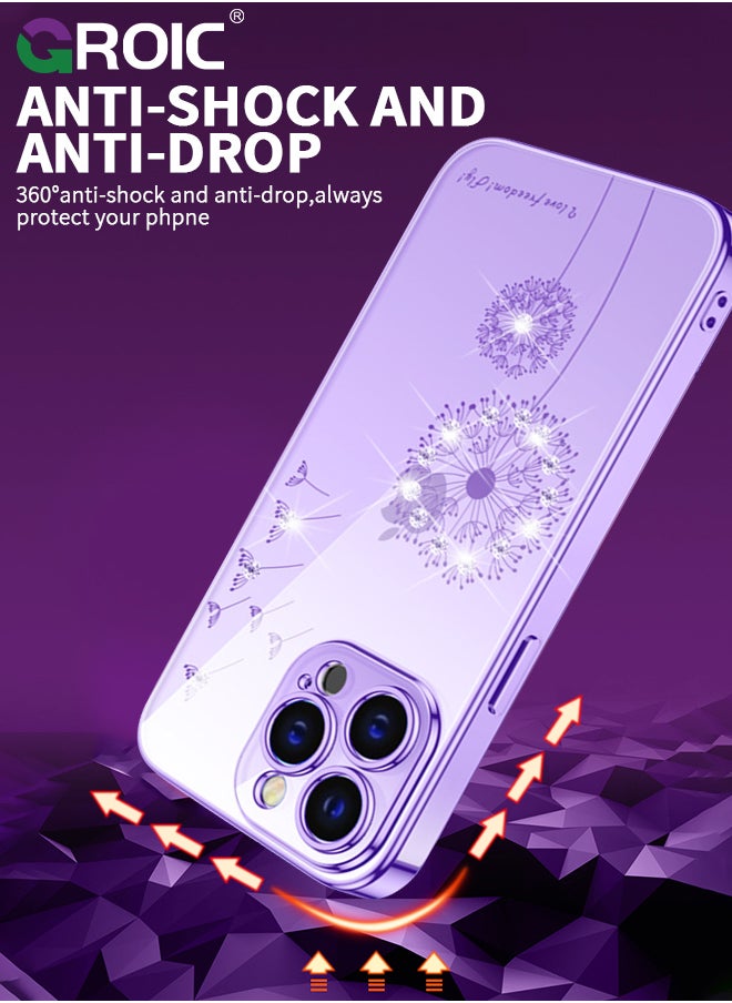 GROIC - Designed for iPhone 15 Pro Max Case, Clear with Floral Pattern Design, Shockproof Protective Cover,Plated Dandelion Designed Phone Shell for iPhone 15 Pro Max 6.7 Inch - Image 1
