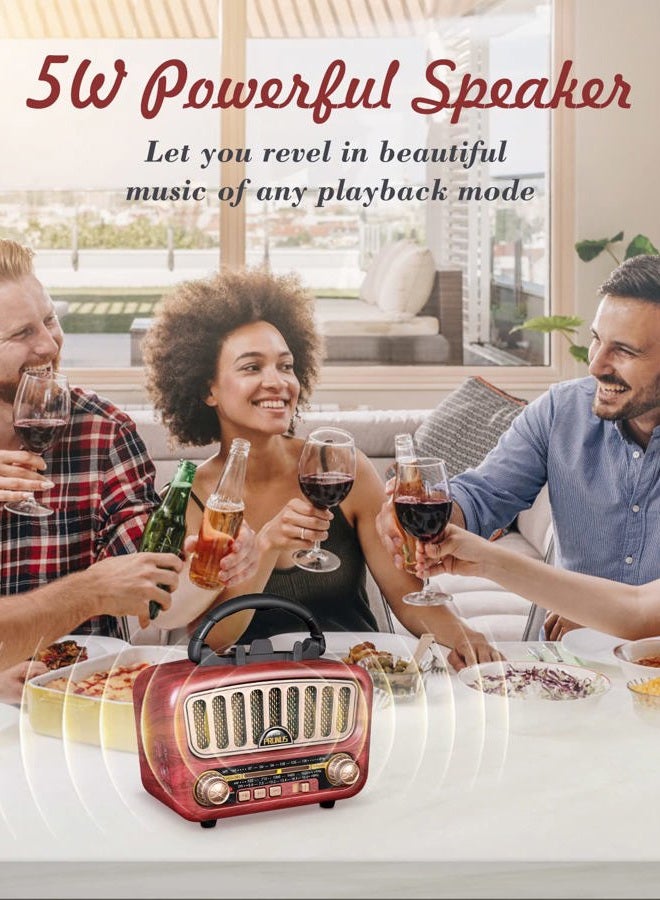 PRUNUS J-180 Retro Radio, Bluetooth Speaker with Stereo Sound, AM FM Radio, Portable with Loud Volume, BT5.0, TF Card and MP3 Player, Rechargeable Speaker - Image 2