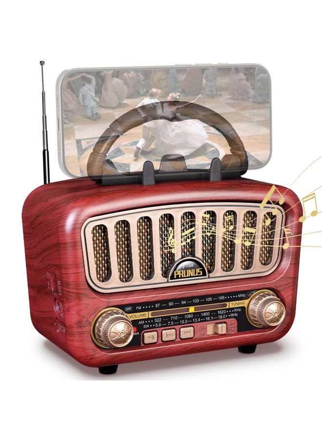 PRUNUS J-180 Retro Radio, Bluetooth Speaker with Stereo Sound, AM FM Radio, Portable with Loud Volume, BT5.0, TF Card and MP3 Player, Rechargeable Speaker - Image 1