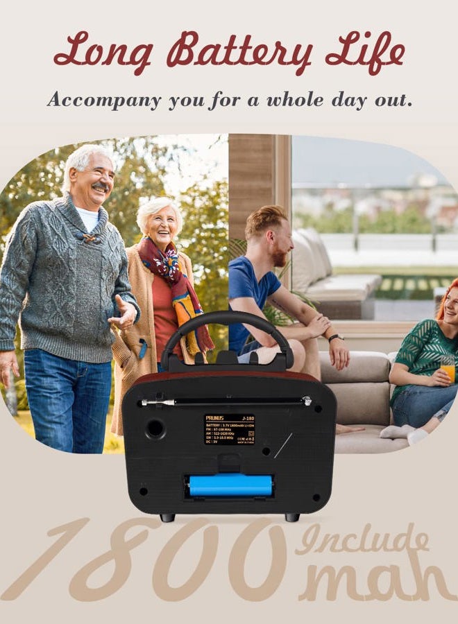 PRUNUS J-180 Retro Radio, Bluetooth Speaker with Stereo Sound, AM FM Radio, Portable with Loud Volume, BT5.0, TF Card and MP3 Player, Rechargeable Speaker - Image 4